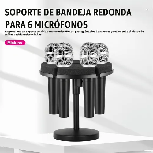 Vista 4 de Soporte para micrófonos múltiples, soporte de micrófono con cable e inalámbrico para soporte, soporta hasta 6 micrófonos, aluminio, negro