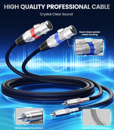 Vista 2 de tisino Cable doble XLR a RCA, cable de conexión de 2 XLR hembra a 2 RCA macho, conexión de audio estéreo de alta fidelidad, cable de interconexión