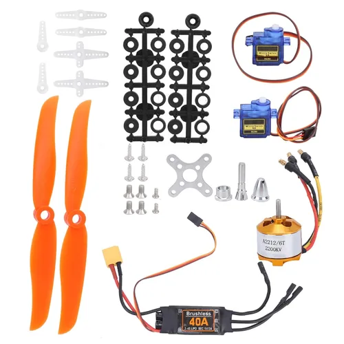 Kit de motor de avión RC, SG90 Servo 2212 KV2200 Motor sin escobillas 6035 Hélice RC Avión de control remoto 40A XT60T Avión de ala fija para