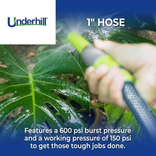 Vista 4 de Underhill UltraMax - Manguera de jardín comercial de 25 pies, resistente, antitorceduras, no conductora, 150 psi WP, 600 psi BP, H10-025C, 1 pulgada