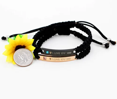 Vista 6 de Uloveido Juego de pulseras hechas a mano con placa de identificación de acero inoxidable de titanio para él y ella