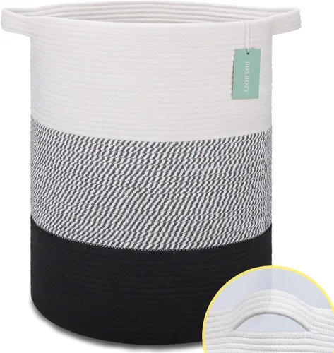 Vista 20 de Cesta de manta extragrande de 87 litros, cesta para la ropa sucia, cesta de guardería para guardar juguetes, ropa y toallas, cesta grande de cuerda