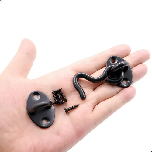 Vista 4 de 2 cerraduras de puerta de granero de 2 pulgadas, gancho de cabina con tornillos de montaje (negro)