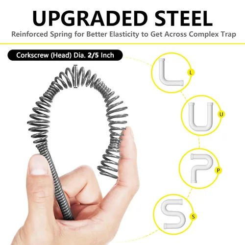 Vista 4 de Barrena de drenaje de 25 pies con guantes, removedor de obstrucciones de drenaje de serpiente, removedor de obstrucciones de drenaje de tubería