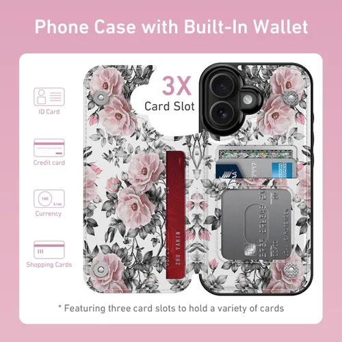 Vista 820 de LETO para iPhone 15 Pro Funda tipo cartera - Tapa tipo folio con patada - Diseños de moda - Tarjetero - Funda protectora para mujeres y niñas - 6.1