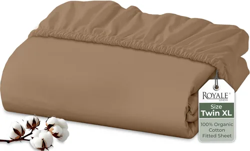 Vista 119 de Royale Linens Sábana bajera ajustable de algodón 100% orgánico - Tejido percal - Sábanas bajeras de bolsillo profundo súper suaves - Sábana elástica