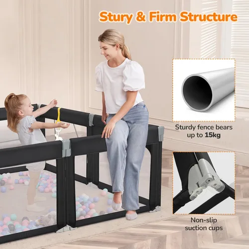 Vista 6 de Dripex Corralito plegable para bebés y niños pequeños, corralito extragrande de 71 x 69 pulgadas, puerta de seguridad para interiores y exteriores