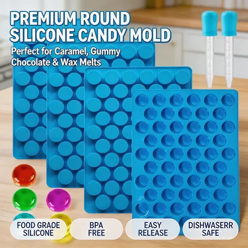 Vista 7 de Round Gummy Candy Molds - 220 Cavity Silicone Candy Molds with 2pcs Dropper for Hard Candy, Gummy, Caramels, Chocolate, Ganache, Ice Cubes