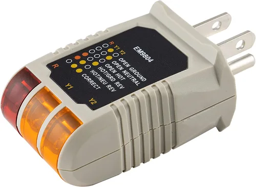 Power Gear Probador de receptáculos, estándar de 3 cables, analizador de circuitos, 110-125 VAC, 6 pruebas LED visuales, listado ETL - 50542 gris