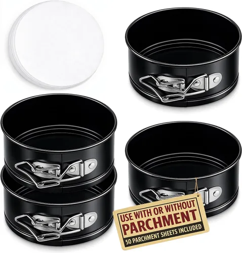 Tellshun Juego de 4 Moldes Desmontables Pequeños para Cheesecakes, Moldes de 4 Pulgadas, 4 Piezas Redondas Antiadherentes con Fondo Extraíble a