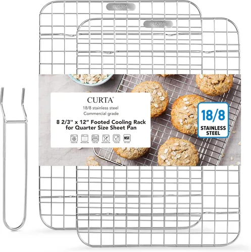 CURTA Paquete de 2 estantes de enfriamiento para chef, listado NSF de acero inoxidable 18/8 para horno, rejilla de alambre de rejilla de