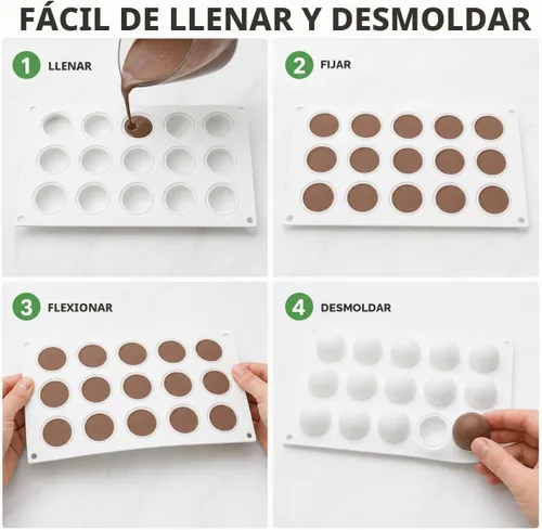 Vista 6 de Molde de esfera de silicona de 15 cavidades, 1.65 pulgadas Mini molde redondo para pastel de mousse para chocolate, trufas, gelatina, pudín y helado