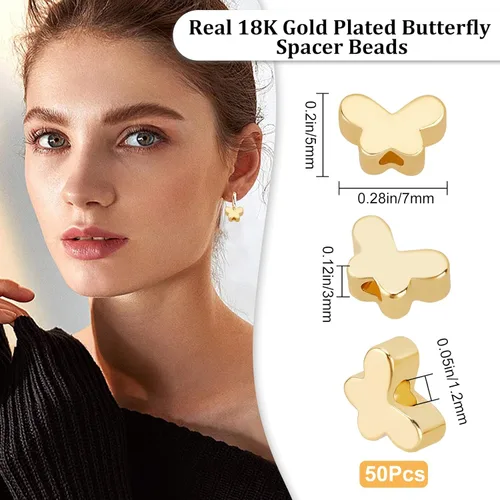 Vista 2 de Beebeecraft 1 caja de 50 cuentas sueltas de mariposa de metal para hacer collares, pulseras y joyas