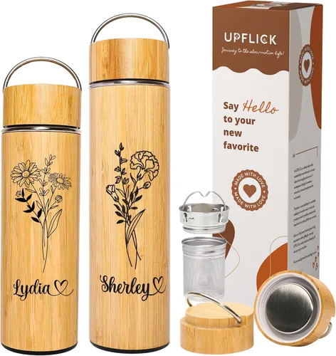 Vista 16 de Botella de agua de bambú aislada para hombres, regalo de cumpleaños, juego de té de viaje para mujeres con difusor para hojas de té sueltas, regalo