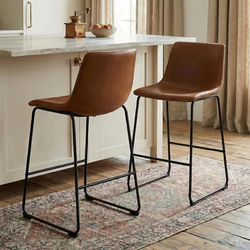 LSSBOUGHT Taburete de bar, taburetes de bar modernos de altura de mostrador, taburete de bar de cuero sintético con patas y reposapiés de metal