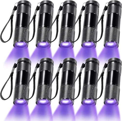 Roceei 10 linternas de luz negra UV, luz LED, de mano, mini detector de antorcha de luz, linterna UV portátil para mascotas manchas de orina (luz