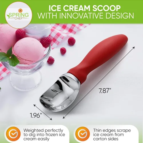 Vista 2 de Spring Chef - Cuchara para helado con mango suave, profesional, fuerte y resistente, utensilio de cocina de primera calidad para masa de galletas