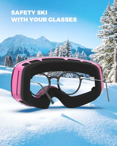 Vista 6 de OMID Gafas de esquí para niños, antivaho con protección UV, gafas de snowboard para niños y niñas