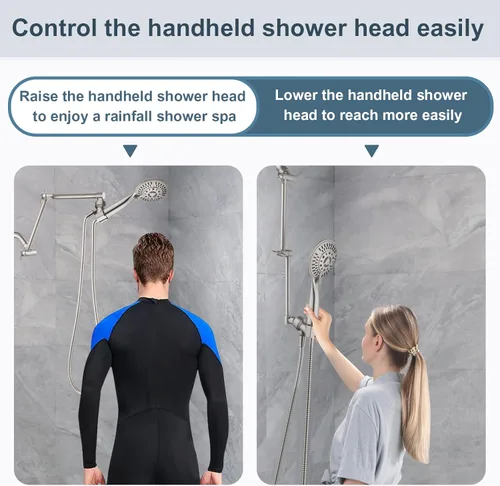 Vista 5 de BRIGHT SHOWERS Extensor de brazo de ducha de latón para lluvia y cabezal de ducha de mano, brazo de extensión universal de 14 pulgadas, altura