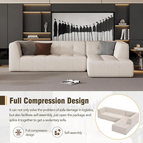 Vista 25 de Sofá modular en forma de L de 100.7 pulgadas con otomana extraíble, modernos sofás de 3 plazas con dos reposabrazos y patas de metal, cómoda tela
