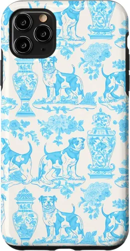 Vista 13 de iPhone 16 Chinoiserie Dog Toile Preppy Grandmillennial Aqua Cream Case