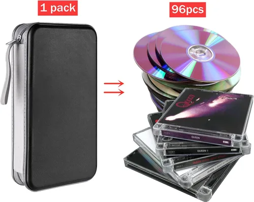 Vista 2 de LIOVODE Funda para DVD, estuche portátil para CD de capacidad para 96, soporte de almacenamiento de plástico duro para DVD, CD, cartera, organizador