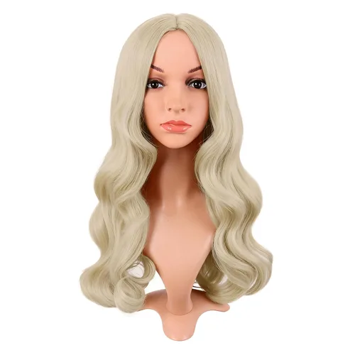 Vista 12 de MapofBeauty 22 pulgadas/21.7 in moda larga fibra sintética pelo rizado parte media Cosplay peluca (negro)