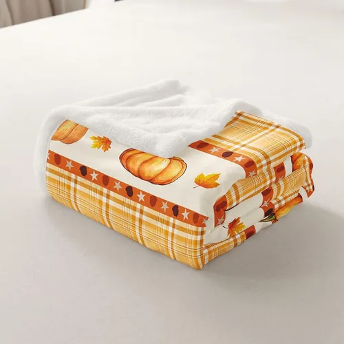Vista 7 de Manfei Hello Fall Throw Blanket Pumpkin Maple Leaf Plaid Patchwork Fleece Blanket Autumn Theme Cozy Throws for Bed Couch Sofa,Kids Boys Girls Room