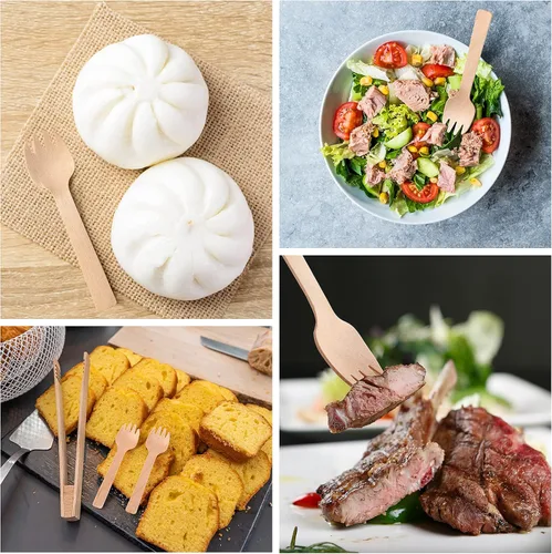 Vista 7 de Honoson 200 tenedores de madera desechables pequeños tenedores a granel para aperitivos, cubiertos, mini utensilios, tenedor para tartas