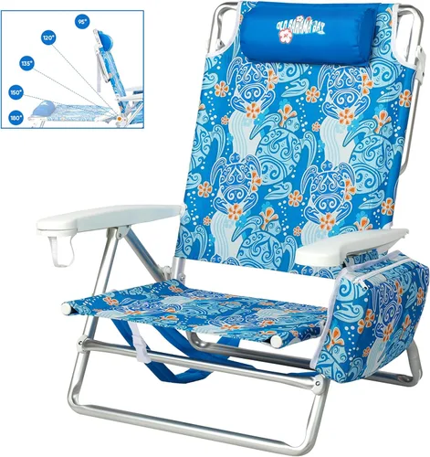 Old Bahama Bay Mochila plegable de 5 posiciones con bolsa de playa grande y toallero, silla reclinable ligera portátil de aluminio para exteriores,