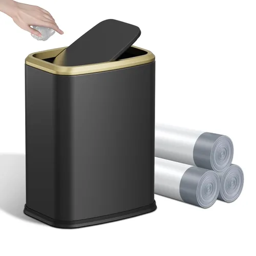Cubo de basura pequeño para baño de 8L/2.1 galones con tapa, cubo de basura rectangular con tapa abatible, cubo de basura de acero inoxidable para