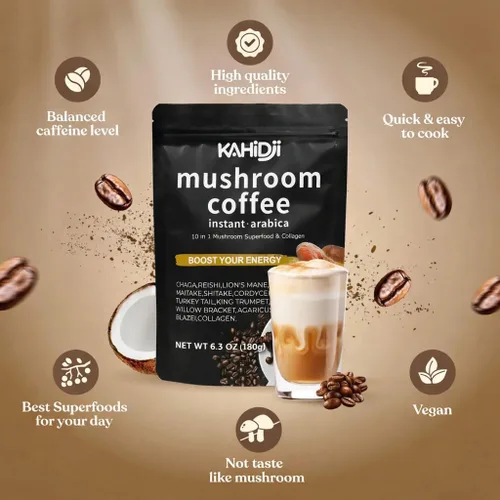 Vista 6 de CAFÉ DE SETAS con COLÁGENO – Café instantáneo con 10 setas adaptogénicos superalimentos