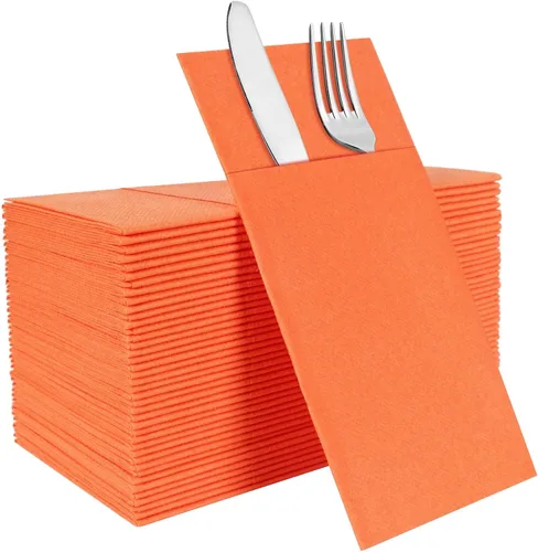 Vista 22 de Servilletas negras desechables con sensación de lino con bolsillo integrado para cubiertos, preplegadas para cuchillos y tenedores, servilletas