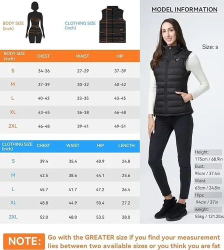 Vista 6 de iHood Chaleco térmico para mujer con batería, chaleco térmico para mujer con capucha térmica retráctil, chaquetas térmicas lavables para mujer
