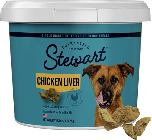 Vista 11 de Golosinas de hígado de pollo para perros Stewart, 42.5 g, ~25 piezas, liofilizadas crudas, de un solo ingrediente, con 60% de proteína
