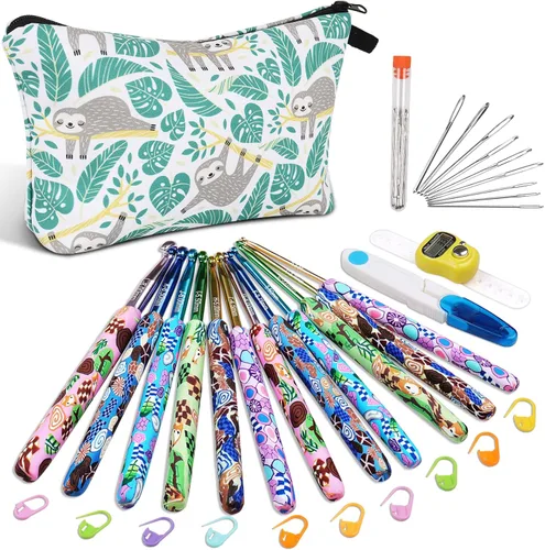 Vista 10 de Coopay Ganchos de ganchillo cálidos, 9 tamaños de 2.25 a 6.5mm, agujas de ganchillo ergonómicas de sirena extra largas para tejer a ganchillo Sirena