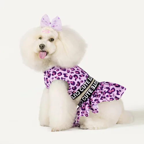 Vista 2 de CuteBone Vestido deportivo de dos piezas para perros Athleisure con estampado de leopardo, falda rosa para cachorros, ligera, para perros pequeños