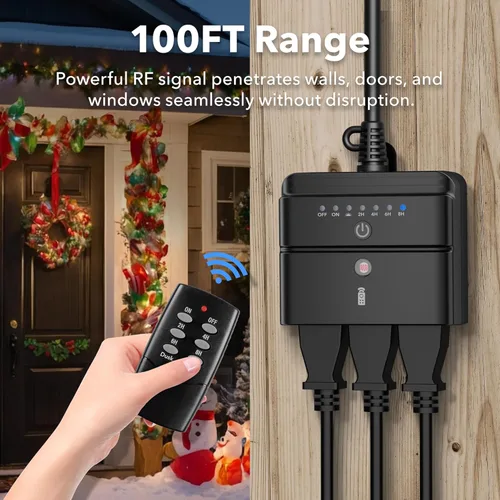 Vista 2 de BN-LINK - Temporizador de luz para exteriores, controlador impermeable de atardecer a amanecer con 2 tomas de tierra para luces de cadena de Navidad
