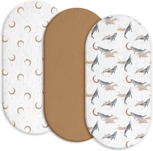 Vista 21 de Gllquen Baby Paquete de 3 sábanas de muselina para moisés, transpirables, elásticas, acogedoras, de algodón, para bebé, niño y niña, apta