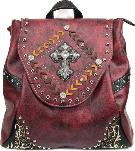 Vista 2 de Justin West Moda Western Cross Rhinestone Ocultar Llevar Mujer Mochila Monedero
