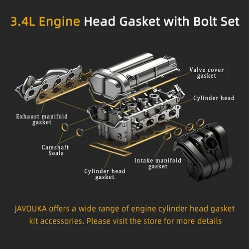 Vista 4 de Juego completo de juntas de culata con pernos, kit de juntas de culata del cilindro del motor, compatible con Chevy Equinox 2005-2009, para Pontiac