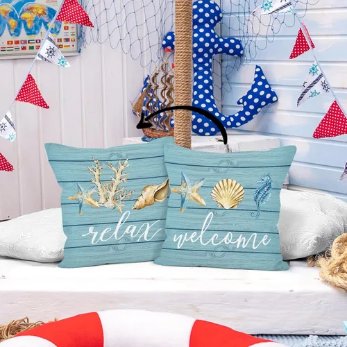 Vista 5 de HIWX Fundas de almohada costeras, fundas de almohada costeras, fundas de almohada decorativas de playa náutica, almohadas náuticas, decoración Blue1