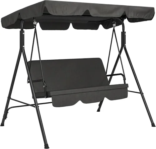 Vista 13 de Outsunny Silla columpio de 3 asientos para patio al aire libre con cojín extraíble, soporte de marco de acero y toldo inclinable ajustable para Verde