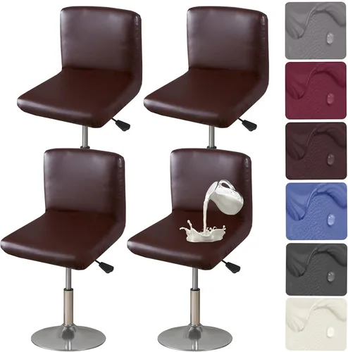 Vista 7 de HFCNMY Fundas para sillas de bar, paquete de 4, elásticas, impermeables, de poliuretano, con respaldo, lavables, fundas para sillas de bar, fundas