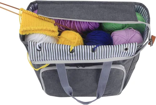 Vista 3 de LUXJA Bolsa de tejido de punto, bolsa de almacenamiento de hilo para llevar proyectos, agujas de tejer, ganchos de ganchillo y otros accesorios, gris