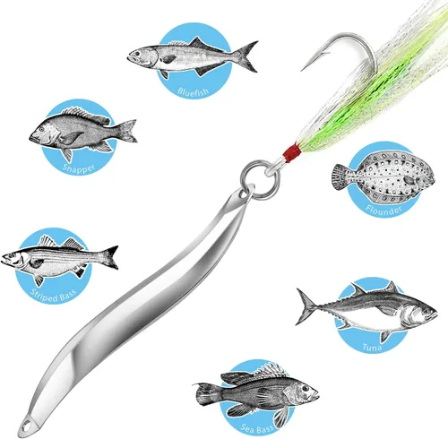 Vista 5 de Omelchenko Lure Señuelos de pesca Bucktail Teasers Set de dos plata 1.4 onzas 40gm agua salada agua dulce