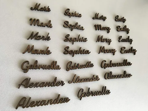 Vista 7 de Elegantes tarjetas de lugar de madera para bodas o fiestas de cumpleaños