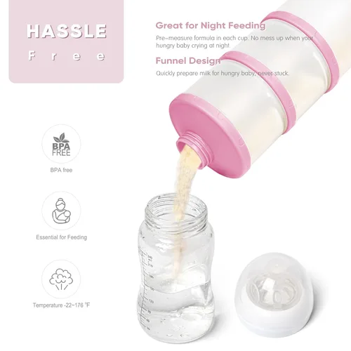 Vista 5 de Termichy Dispensador de fórmula apilable, contenedor portátil de leche en polvo, paquete de 2, rosa bebé