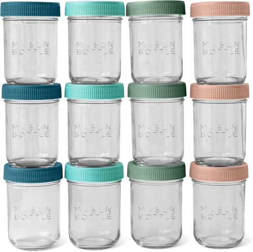 Vista 10 de Mason Bottle Tarros de almacenamiento de leche materna de 4 onzas (paquete de 12) – Recipientes de vidrio reutilizables para alimentos para bebés