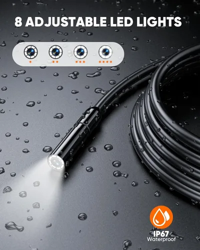 Vista 2 de Endoscopio Industrial Boroscopio Cámara de Inspección con Luz, Cámara Digital de Doble Lente Snake Drain Bore Scope 1080P, Pantalla LCD de 4.3